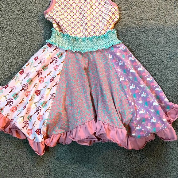 Matilda Jane Pink Block Multi Print Sleeveless Royalty Knit Dress - EUC-Girls 6 - Picture 8 of 8